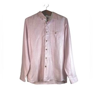 Ted Baker Mens Pink Button Down Long Sleeve Shirt Size 5 XL Linen Blend Preppy